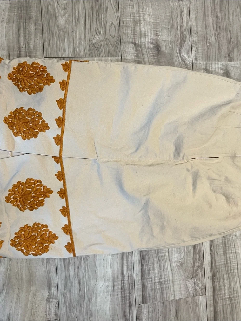 Anthropologie Cream Midi Skirt with Mustard Embroidery